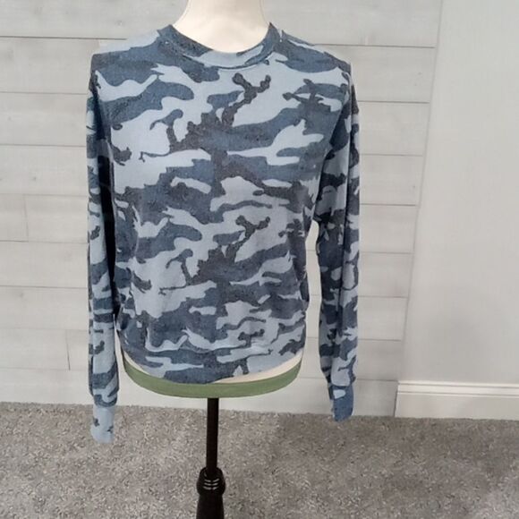 Michael Stars For Anthropology Sierra long sleeve blue camo pullover size Small - Picture 1 of 4